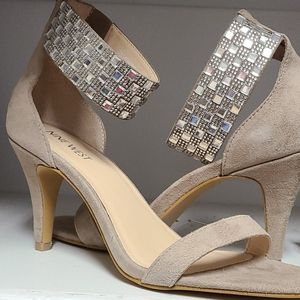 Nine West taupe suede heels with rhinestone cuff
